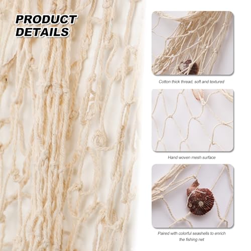 Filet de pêche décoratif avec coquillages, 2 x 1 m, filet de pêche décoratif nautique de style méditerranéen pour fête et maison – vue 3