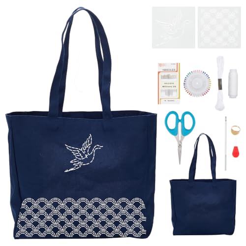 Kit de broderie Sashiko pour sac fourre-tout sans tracé difficile
