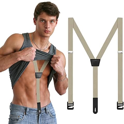 Eurzom Hidden Suspenders for Untucked Men Under Clothing Suspenders Y Back Suspenders UnderShirt Suspenders for Men, Beige, Medium Cover