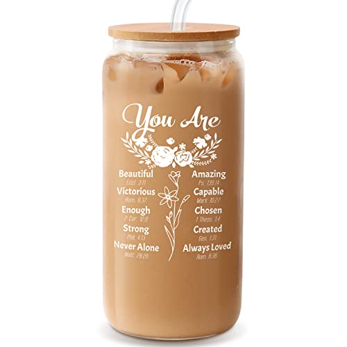 Christian Gifts For Women, Mothers Day Gifts, Communion Religious Cups Glass Tumbler Water Bottles For Mom Her Friends Female, Spiritual Faith Inspirational Gratitude Motivational God Godly Bible Gift #TOP6