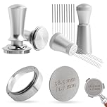 Coffee Tamper 58mm, Espresso Tamper Set with WDT Tool, 58mm Dosing Funnel, Puck Screen 58mm, Spring-Loaded Tamper Flat Stainless Steel Base Compatible with Espresso Coffee Machine
