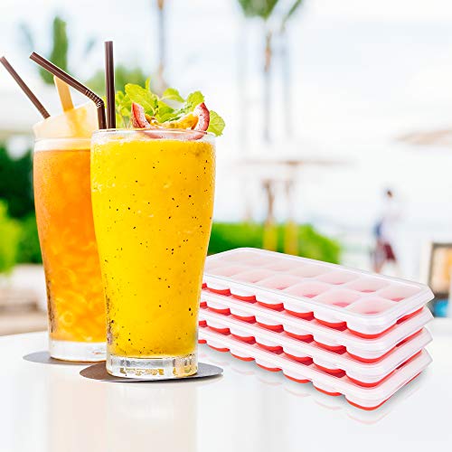 4 Pack Ice Cube Trays, Ice Tray Durable & Flexible, Ice Trays For Freezer, Silicone Ice Cube Tray, 14 Ice Cube Trays For Freezer With Lid, Super Easy Release Stackable Bpa Free For Drinks & Cocktail #TOP7