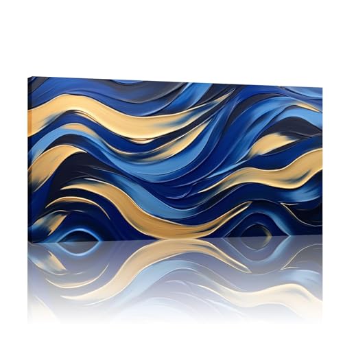 Toile murale salon peinture abstraite bleu marine grand format pour decorer votre chambre