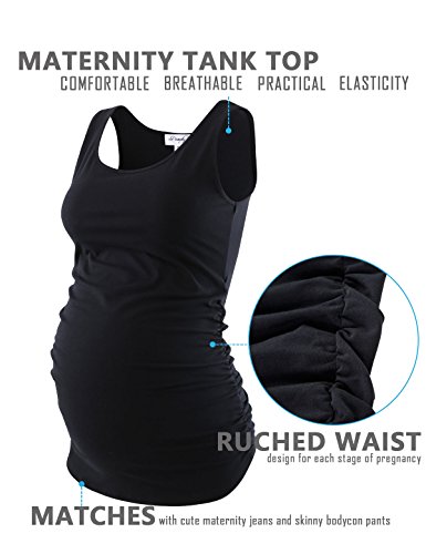 Maternity Shirts For Women Maternity Workout Tops Maternity Tank Top (Black+White,M) #TOP3