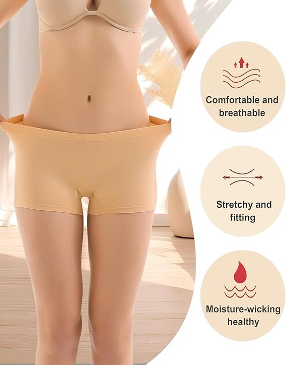 Image of LOURYN KOULYN Boy Shorts Underwear for Women Cotton Panties Mid Rise Undies Full Coverage Boxers Briefs Boyshort 4 Pack S-XXL