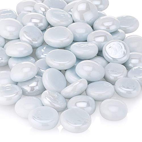 Dashington Flat Solid White Marbles, Pebbles (5 Pound Bag/80oz) for Vase Filler, Table Scatter, Aquarium Decor, Gems