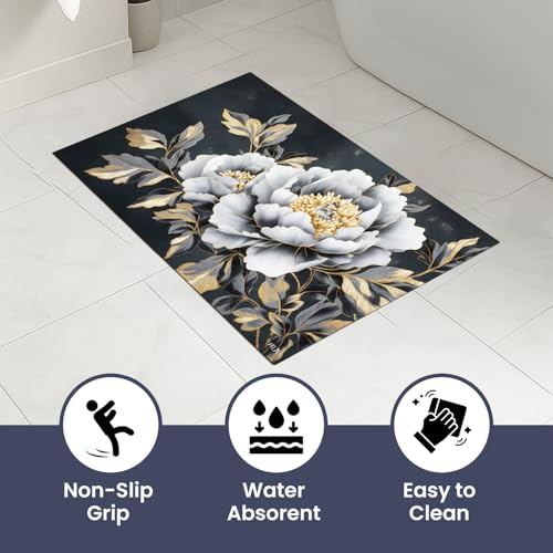 Image of MAXOSHINE PVC Bathroom Mats Anti Slip | Water Absorbent Bath Floor Mat | Quick Dry Anti Skid Bathroom Mats for Home | Door Mat for Wet Area 40x60 CM (3D Rose)