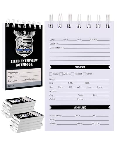 JOHSBYD Police Field Interview Notebook 3.5" x 5.7", Top Spiral 80-Sheet, 10-Pack, Structured Layout for Witness Statements & Patrol Logs, Law Enforcement Tactical Gear, Police Gifts (10Pcs Police)