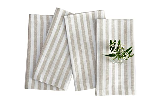 Solino Home Linen Cloth Napkins 20 X 20 Inch – 100% Pure Linen Natural And White Dinner Napkins For Summer, Dining – Set Of 4 Amalfi Stripe, Handcrafted And Machine Washable #TOP20