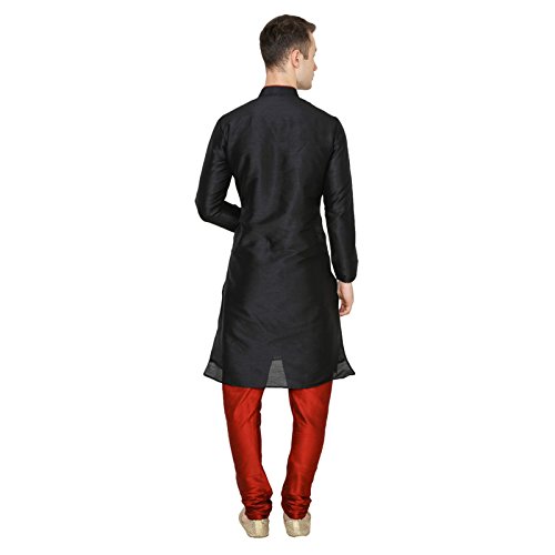 Kurta algodón seda negro conjunto churidar ropa tradicional india hombre 2