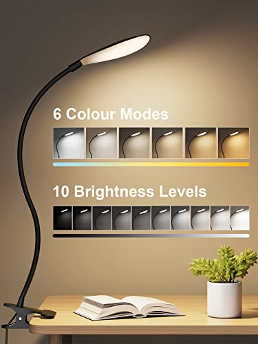 Clip On Light, 6W Led Reading Light Book Light, Eye Caring Reading Lamp, 6 Color & 10 Brightness With A Remote, Auto Off Timer, Perfect Clip Light For Bed Reading/Studying/Working,Adapter Not Included #TOP1