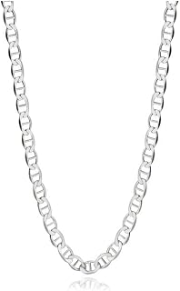 925 Sterling Silver 3.5MM, 4.5MM, 5.5MM, 6.5MM, 8MM,9MM,10.5MM,12MM Solid Flat Mariner Link Chain Necklace- Sterling Silver Necklace Chain, Men and Women, Made In Italy 18" 20" 22" 24" 26" 28"30"