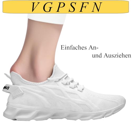 VGPSFN Damen Slip-On Outdoor Sneakers Leichte & Atmungsaktive Sportschuhe Alltagstaugliche Freizeitschuhe Bequeme Schuhe Mit Flacher Sohle Für Straßenlauf Wandern Training Weiß WU 40