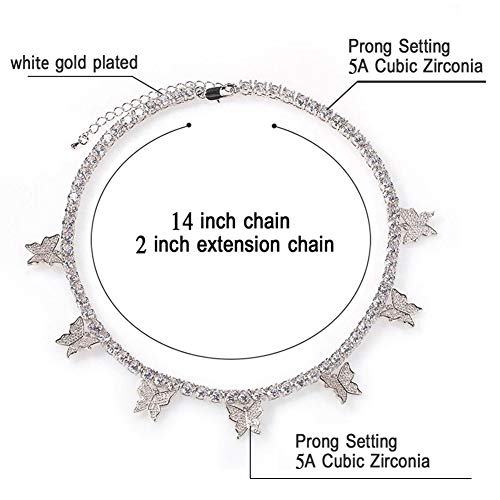 Butterfly Necklace Tennis Chain Butterfly Choker Bling Iced CZ Butterfly Necklace Silver Women2