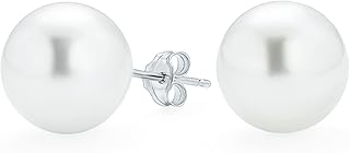 Fashion Bridal Simple Simulated Classic Black Grey White Pink Pearl Stud Ball Earrings For Women Teen .925 Sterling Silver 8, 9, 10, 12MM