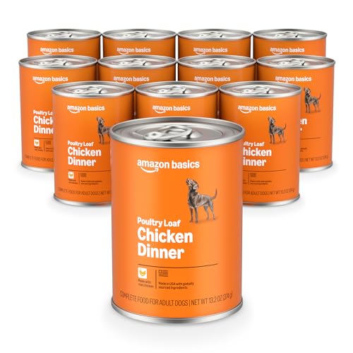 Image of Amazon Basics Wet Dog Food, Poultry Loaf, Chicken Dinner, Made with Real Chicken, 13.2 oz can (Pack of 12)
