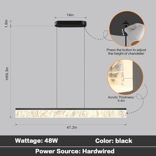 Waikmdv Modern Chandelier 47.2in Black LED Chandeliers Linear Pendant Light Fixtures for Dining Room Kitchen Island Adjustable Hanging Ceiling Acrylic 3000K by Waikmdv - Image 5