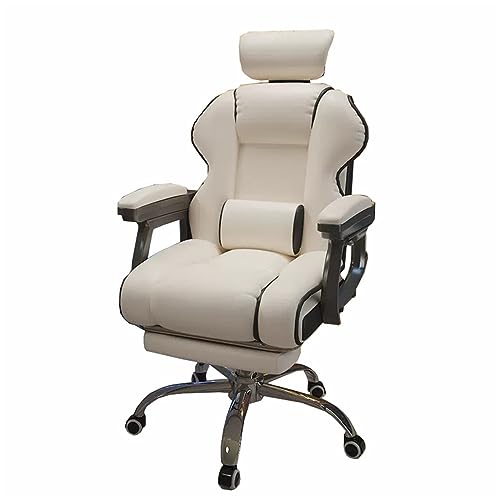 FHSLKXIM Sillón Reclinable Ergonómico, Silla De Oficina Ejecutiva con Reposapiés Y Soporte Lumbar, Respaldo Ajustable, Silla De Juego Resistente con Giro De 360°, para Oficina En ，White