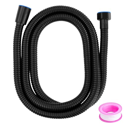Flexible de Douche de1.5m,Avec Protection Anti-Torsion, Inox Tuyau de Douche, avec ruban adhésif étanche,Flexible Douchette Pour Salle de Bain, Noir