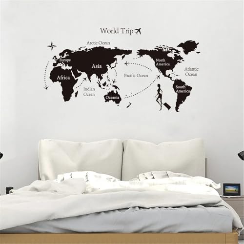 YUSENHUA Pegatina de pared autoadhesiva con mapa del mundo para viajes decoración del hogar sala de estar dormitorio vinilo papel tapiz
