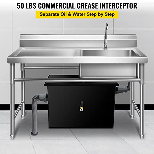 Vevor Commercial 50 Lb, Carbon Steel 25 Gpm, Interceptor Side Water Inlet, Under Sink Grease Trap For Restaurant Canteen Factory Home Kitchen, Black #TOP1