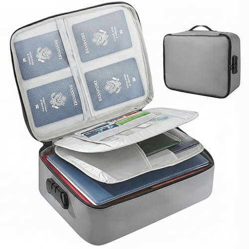 Large Document Storage Organizer Lockable Bag, Water-Resistant Travel Storage Document Bag with Password Lock, File Organizer Bag Can Hold Bank Cards-
