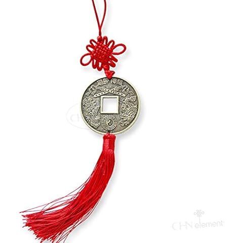 CHN Elements.Feng Shui Charm Wall Hanging Carved With Dragon & Phoenix And 5 Tigers On Each Side-Bringing Harmony & Good Luck -MCH10 Cover