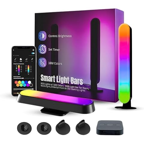 Smart LED Light Bars -RGB Lights w/ 16M Colors -RGB Light Bar for Room, Music Sync, Entertainment & LED Gaming Lights - LED Bar Lights for Gaming Setup Accessories - Bar Lights for Home Bar (7-Pc Set) Cover