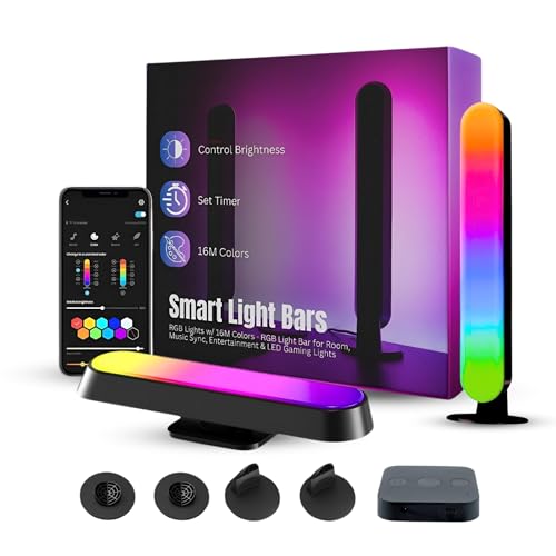Smart LED Light Bars -RGB Lights w/ 16M Colors -RGB Light Bar for Room, Music Sync, Entertainment & LED Gaming - LED Bar Lights for Gaming Setup Accessories - Colorful Lighting (7-Pc Set)