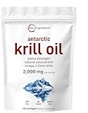 Micro Ingredients Antarctic Krill Oil Supplement, 2,000mg Per Serving, 120 Softgels, Triple Strength, Rich in Omega-3s EPA, DHA & Natural Astaxanthin, Supports Immune System & Brain Health