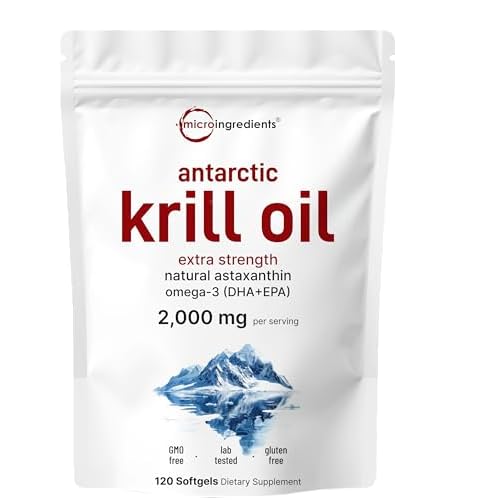 Micro Ingredients Antarctic Krill Oil Supplement, 2,000mg Per Serving, 120 Softgels, Triple Strength, Rich in Omega-3s EPA, DHA & Natural Astaxanthin, Supports Immune System & Brain Health 1