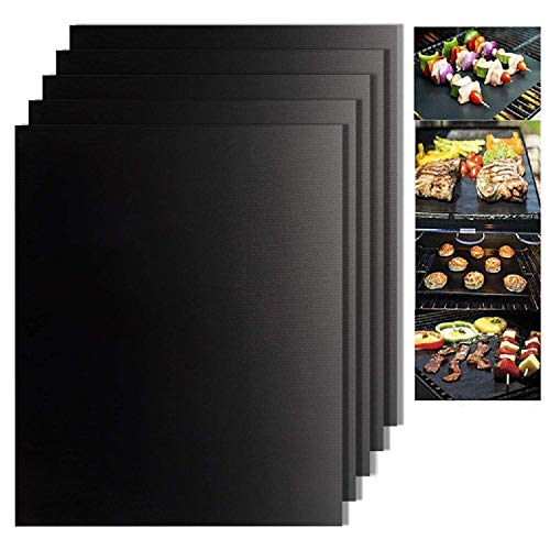 Jsdoin 25mm BBQ Grill Mats Set of 5 Teflon Cooking Mats Non Stick Barbecue Baking Mats Easy to Clean, Barbecue Sheets for Grilling Meat, Veggies, Seafood, Eggs