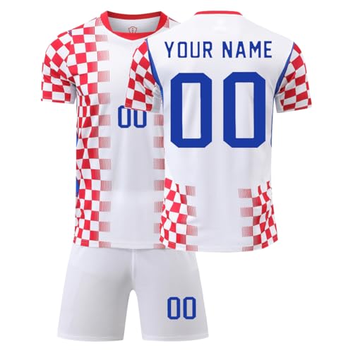 ISHWARA Kroatien personalisiertes Trikot-Set für Herren und Mädchen mit Namen und Nummer, Team-Logo, individuelles Fußballtrikot für Jungen, Trainingsanzug