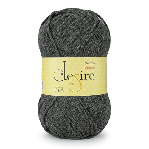 Image of Ganga Acrowools Acrylic Desire Hand Knitting and Crochet Yarn. Pack of 1 Ball - 100Gms. Shade No - (DIS014) Grey