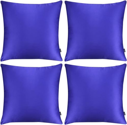 Faylapa 4 Pack Silky Satin Throw Pillow Covers 16x16 Inch Dark Blue
