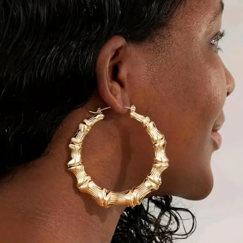 Bamboo Earrings Large Gold Bamboo Hoop Earrings Trendy Hip Hop Chunky Gold Hoop Earring 80s 90s Jewelry Gifts Party Custom Accessories2