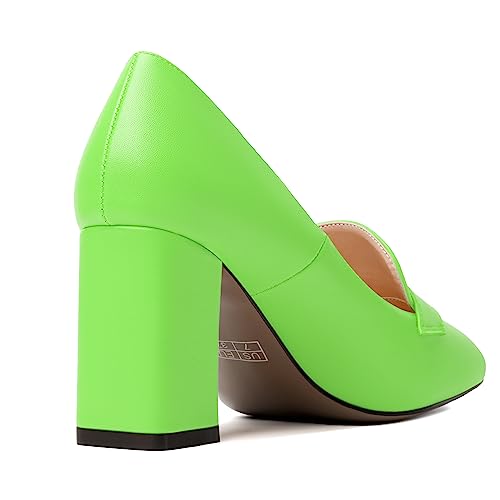 Image of MODENCOCO Womens Sexy Formal Matte Slip On Square Toe Work Block High Heel Loafers Shoes 3.5 Inch