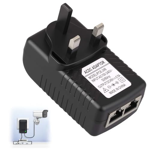 Lueden 48V 0.5A POE Injector DC Power Supply Adapter Over Ethernet Adapter with UK Plug POE Adapter UK Wall Plug for 12V 24V 48V IP Phone Wireless Access Points Security Cameras Devices Black