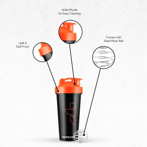 Image of IMPETUS Protein Shaker Gym Bottle 700ml - Leakproof Gym Shaker Sipper for Protein & Pre-Workout Drinks, Durable Polypropylene Bottle for Men & Women (Black)