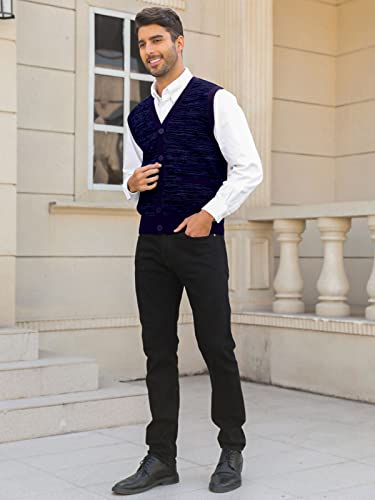 Aoysky Men's Sweater Vest Relaxed Fit V Neck Sleeveless Button Cardigan Knitwear Navy #TOP1