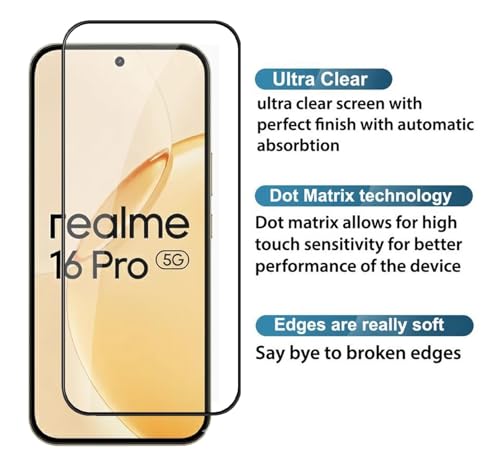 Image of HD Tempered Glass Screen Protector Compatible for Realme 16 Pro 5G with Edge to Edge coverage and Easy Installation kit