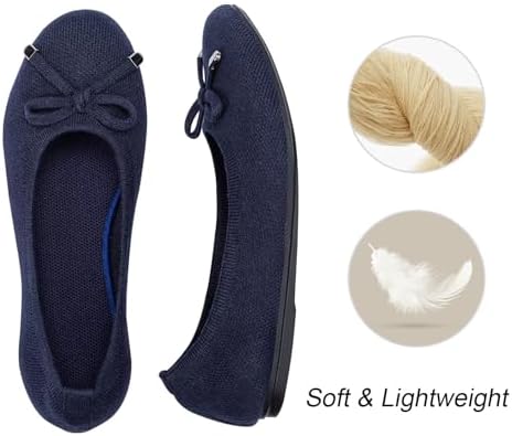 Frank Mully Women’s Ballet Flat Shoes Knit Dress Shoes Round Toe Slip On Ballerina Walking Flats Shoes for Woman Low Wedge Comfort Soft Navy, 6.5 | Image 3