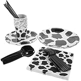 WHAMVOX 1set Cow Theme Tableware Set Includes Paper Plates Cups Napkins for Boys and Girls Birthday Party for Farm Animal Celebrations