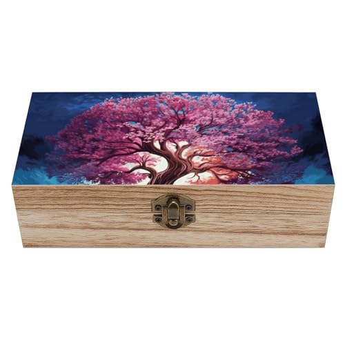 FekiLoot Caja de recuerdos de madera de árbol de color, caja del tesoro de memoria, pequeño cofre del tesoro de madera, baúl decorativo para recuerdos, para manualidades y almacenamiento de fotos