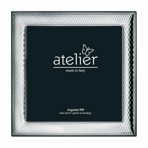 Generico Atelier - Marco De Fotos Cuadrado Martillado, De Plata 999, 15 X 15 Cm, Fabricado En Italia