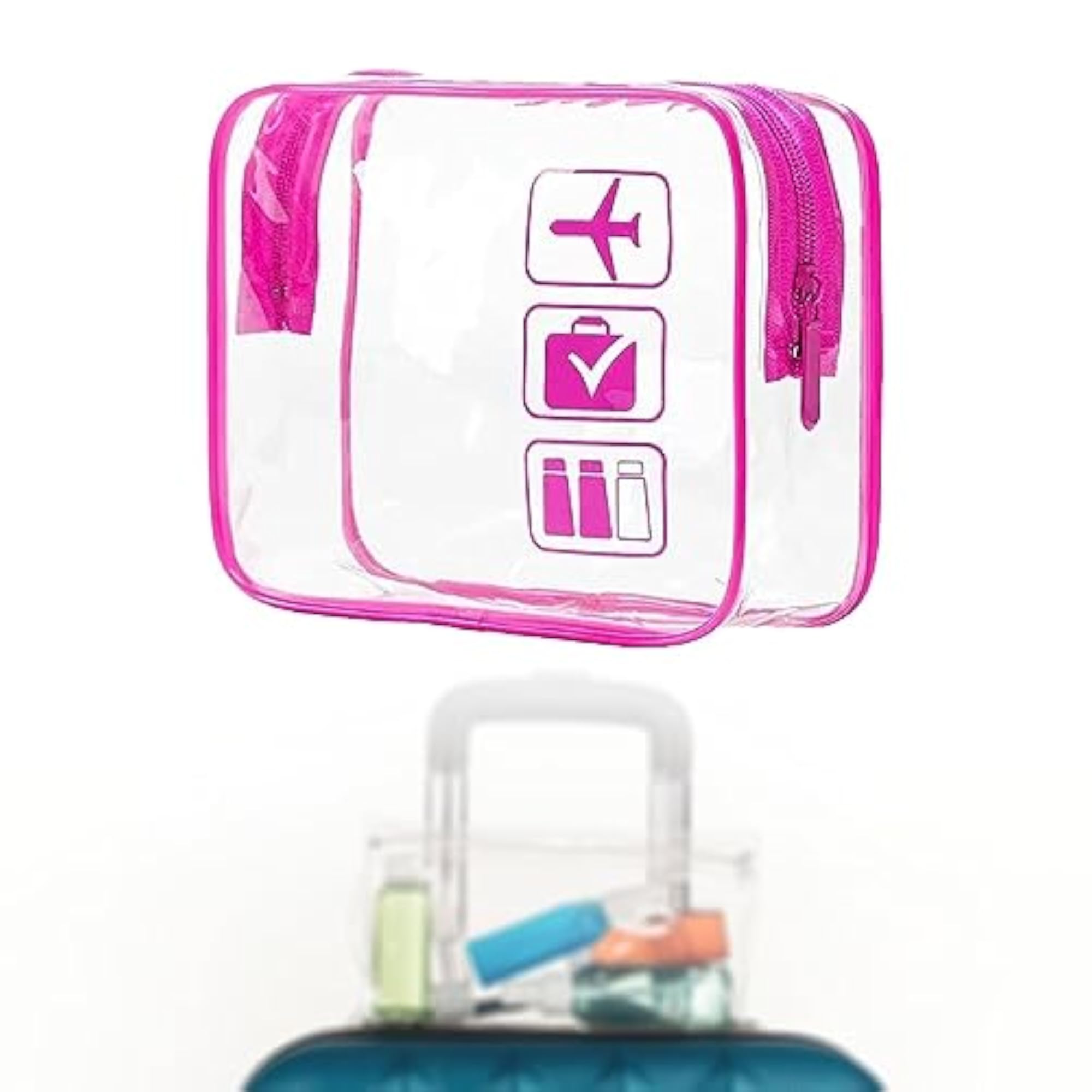Clear Makeup Bag for Essentials, Rose Red