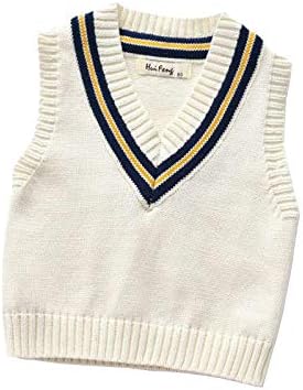 MiliMaDa Boys Girls Sweater Vest for Baby Sweater Vest Sleeveless Cable Knit Pullover Sweater (White, 6-7T)