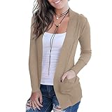 VOIANLIMO Womens Open Front Casual Long Sleeve Knit Classic Camel Heather Cardigan Sweaters with Pockets S Size