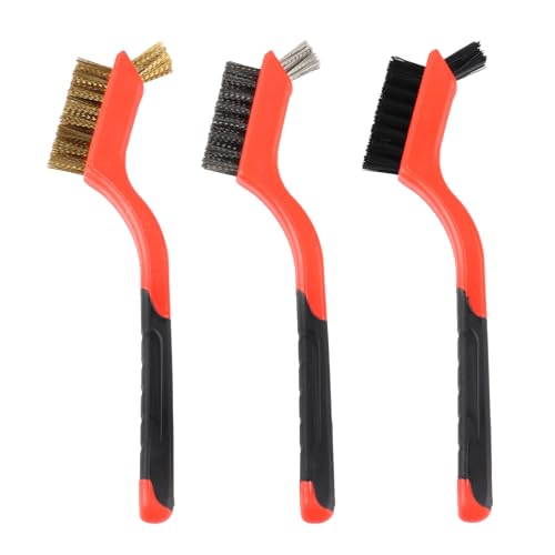 Lot de 3 Brosses Métalliques en Acier Inoxydable, Laiton, Carbone, Nylon, Brosses à Récurer pour Nettoyage de Soudure Slag Décapage Rouille Contre Poussière, 3...