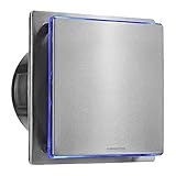 Manningham Lighting 100mm 4'' inch Timer - Silent Bathroom Extractor Fan Energy Saving and Quiet - Stainless Steel Shower Wall Ceiling Mounted Kitchen Moist Long Life Motor Blue LED